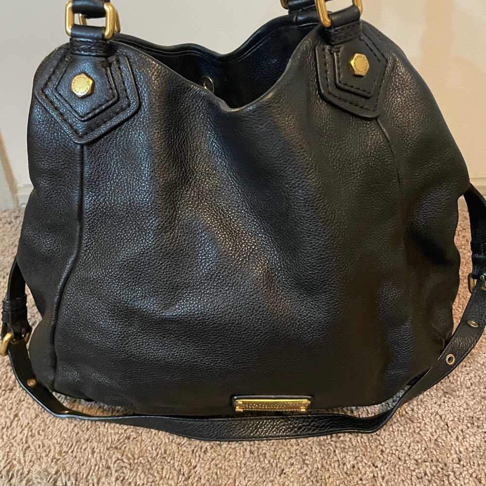 Marc Jacobs Black Leather Hobo Bag with Gold Accents - Picture 3 of 11